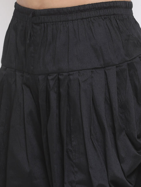 Vastramay Men's Grey Cotton Blend Kurta and Black Dhoti Set